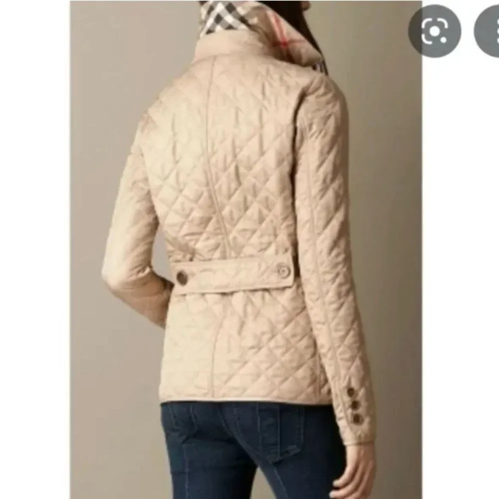 Burberry Brit Women’s Small Beige Quilted Jacket Nova Check Cuffs Classic Coat - Picture 2 of 13